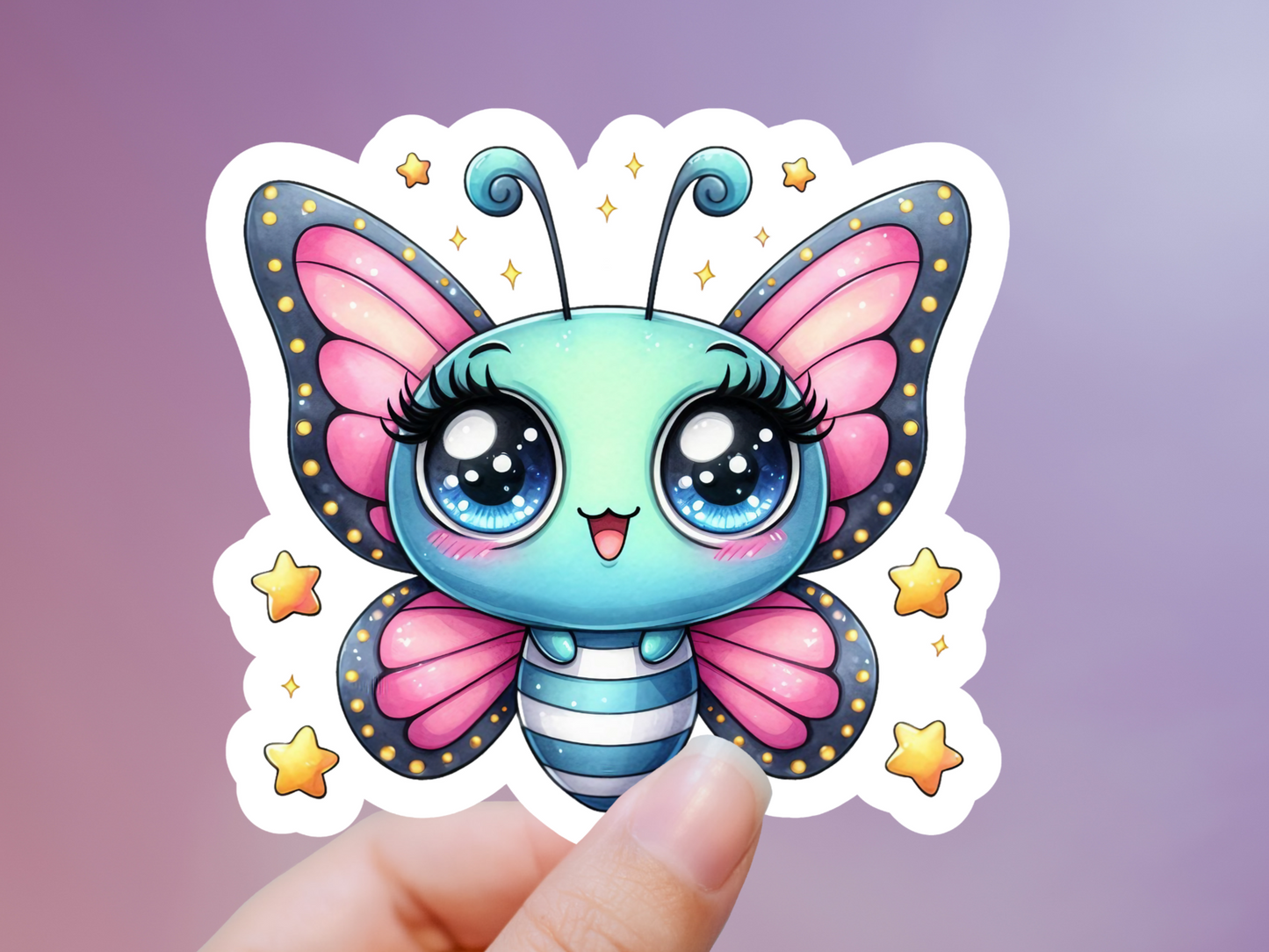 Cute Teal & Pink Bee With Stars Sticker