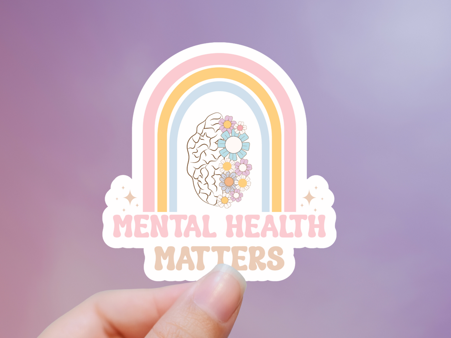 Pastel Retro Mental Health Matters Rainbow Sticker