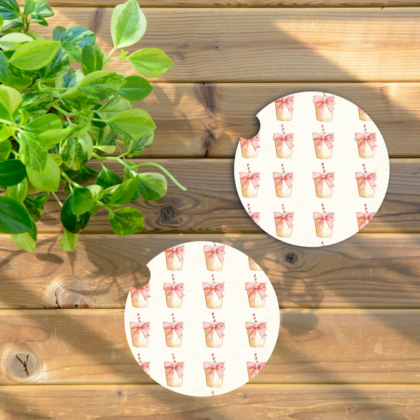 Pink Coquette Bow & Iced Coffee Car Coaster