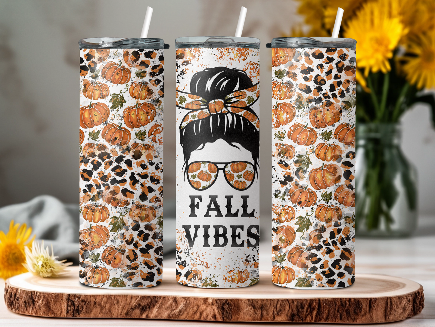 Fall Vibes Lady w/Glasses 20oz Tumbler