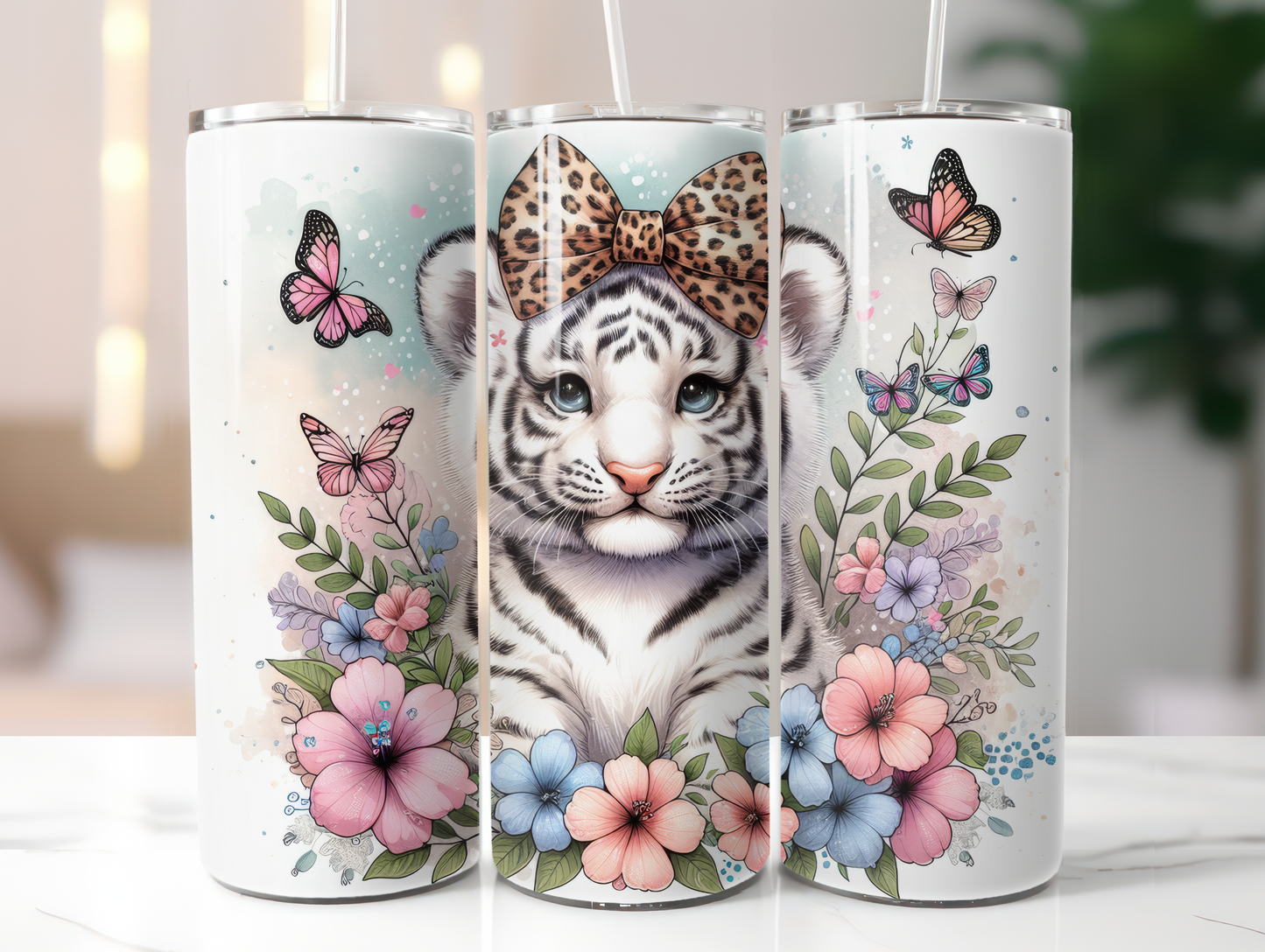 Baby Tiger w/Leopard Bow 20oz Tumbler