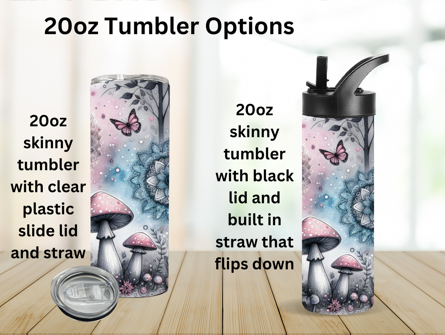 Black & White Fairy W/Pink Sunflower Tumbler