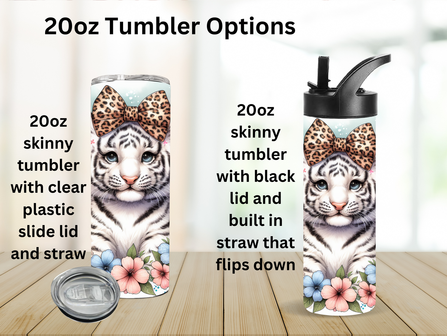 Baby Tiger w/Leopard Bow 20oz Tumbler