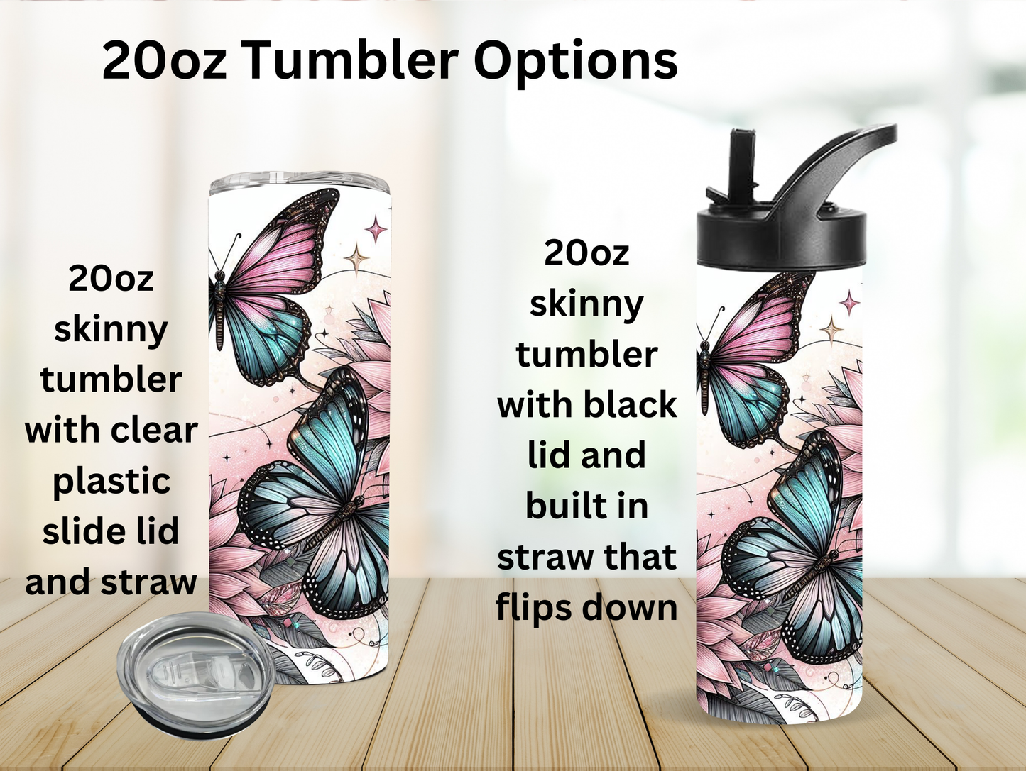 Pink Sunflowers W/Butterflies 20oz Tumbler