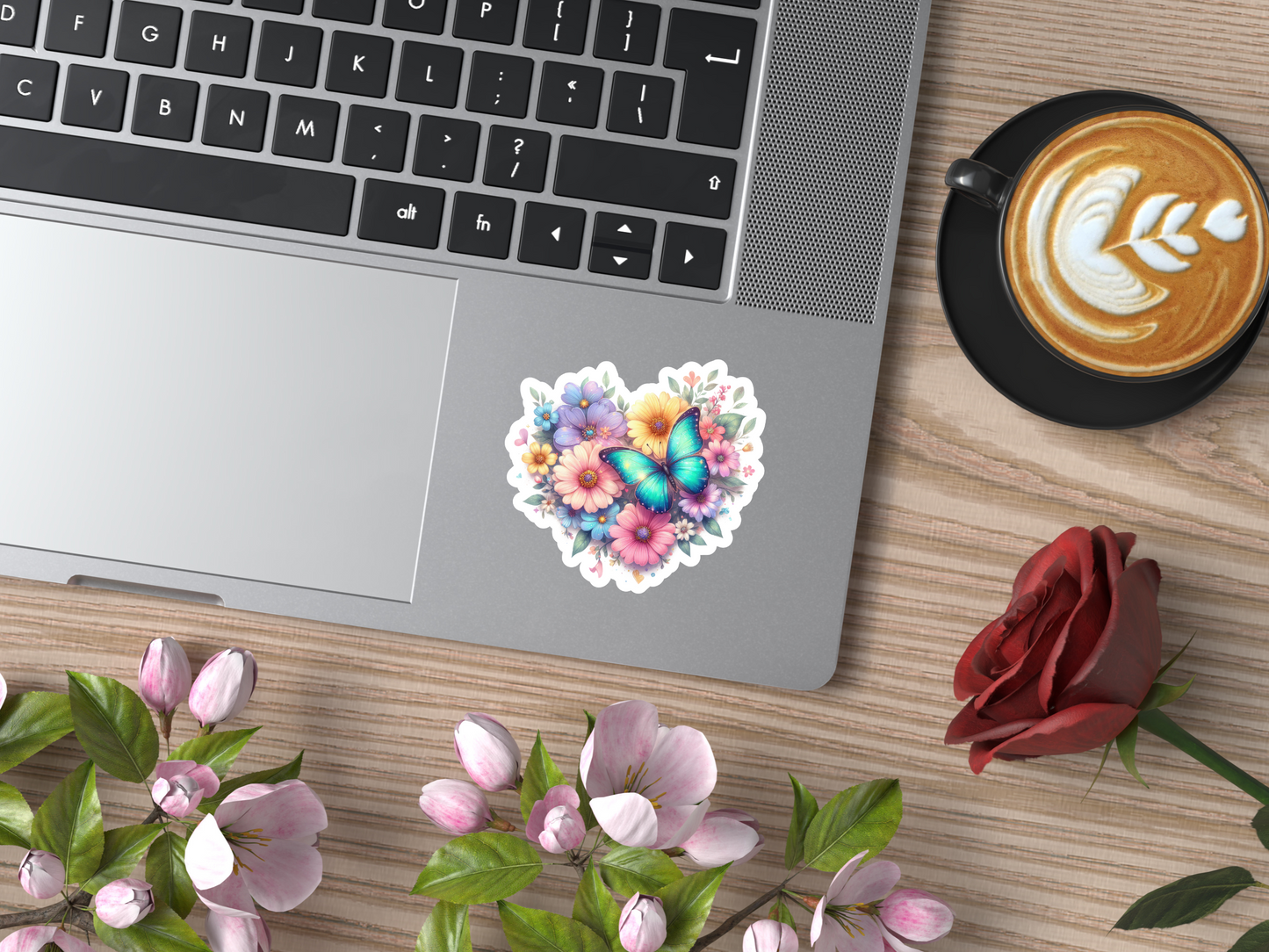 Heart W/Flowers and Butterfly Sticker