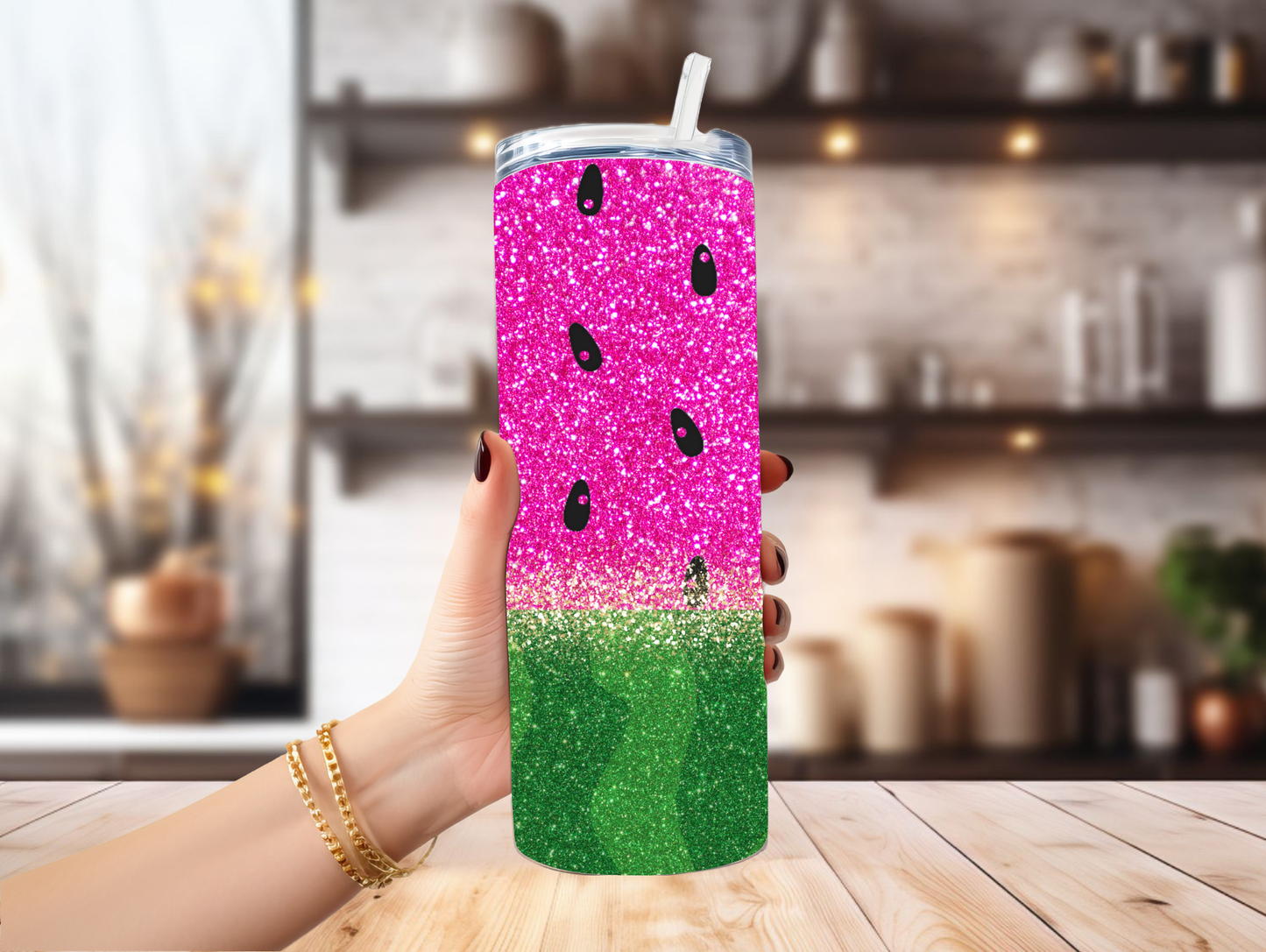 Watermelon W/Faux Glitter 20oz Tumbler