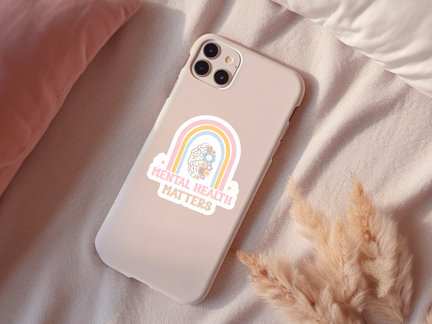 Pastel Retro Mental Health Matters Rainbow Sticker