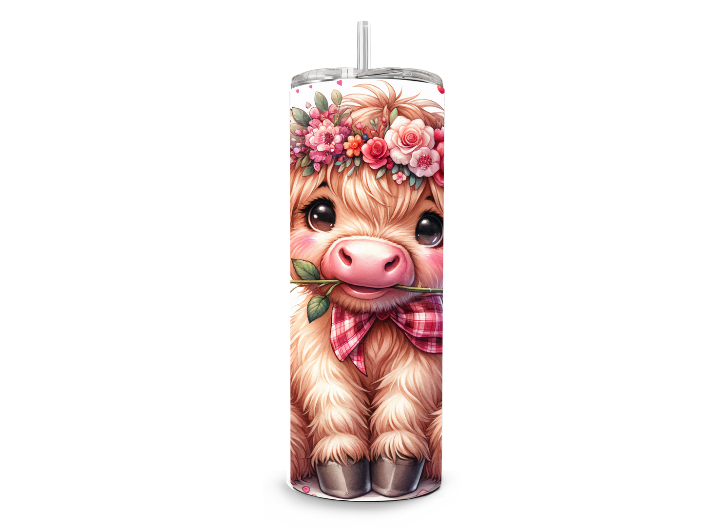 Valentine Highland Cow W/Roses 20oz Tumbler
