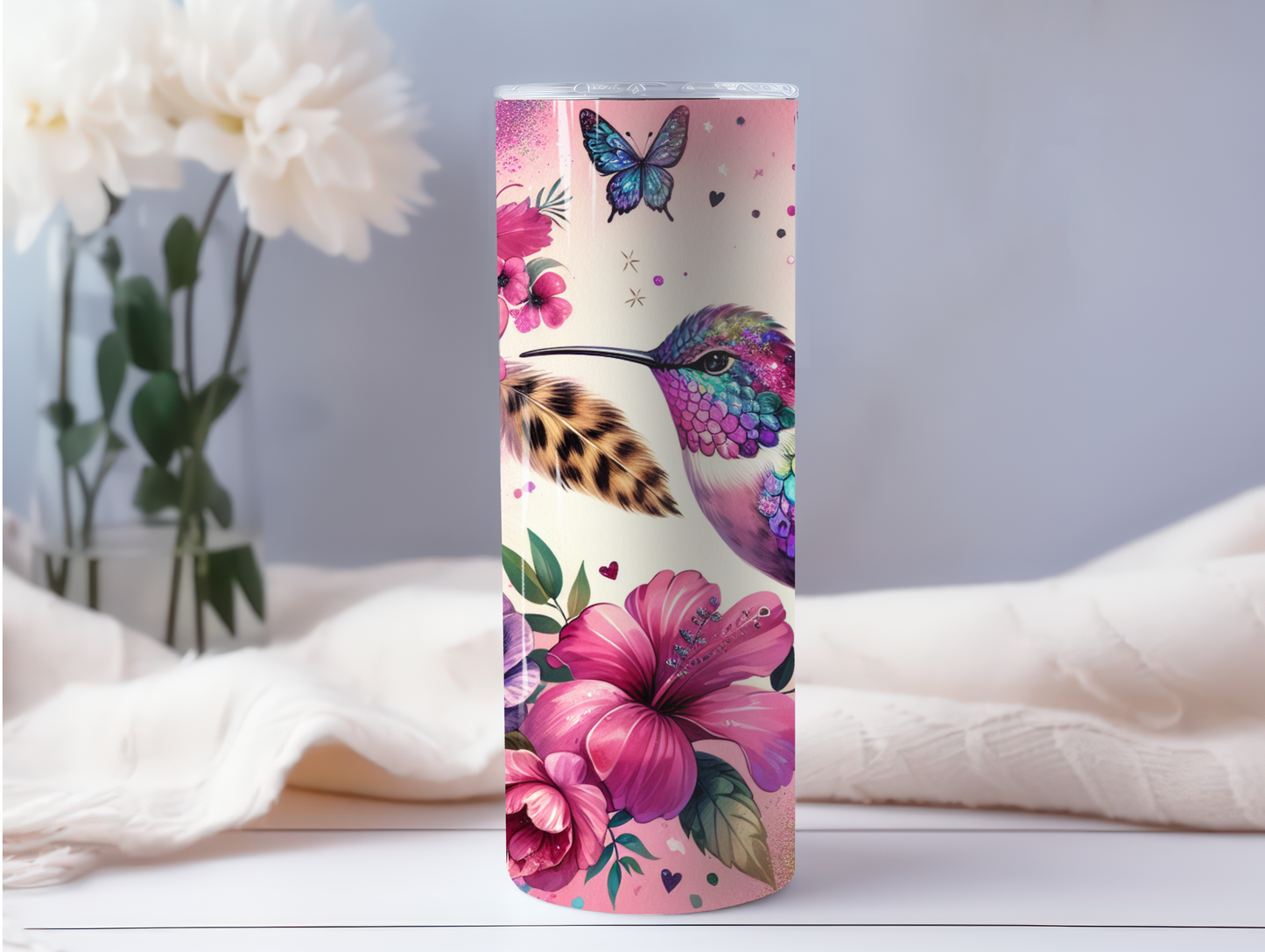 Hummingbird W/pink Flowers 20oz Tumbler