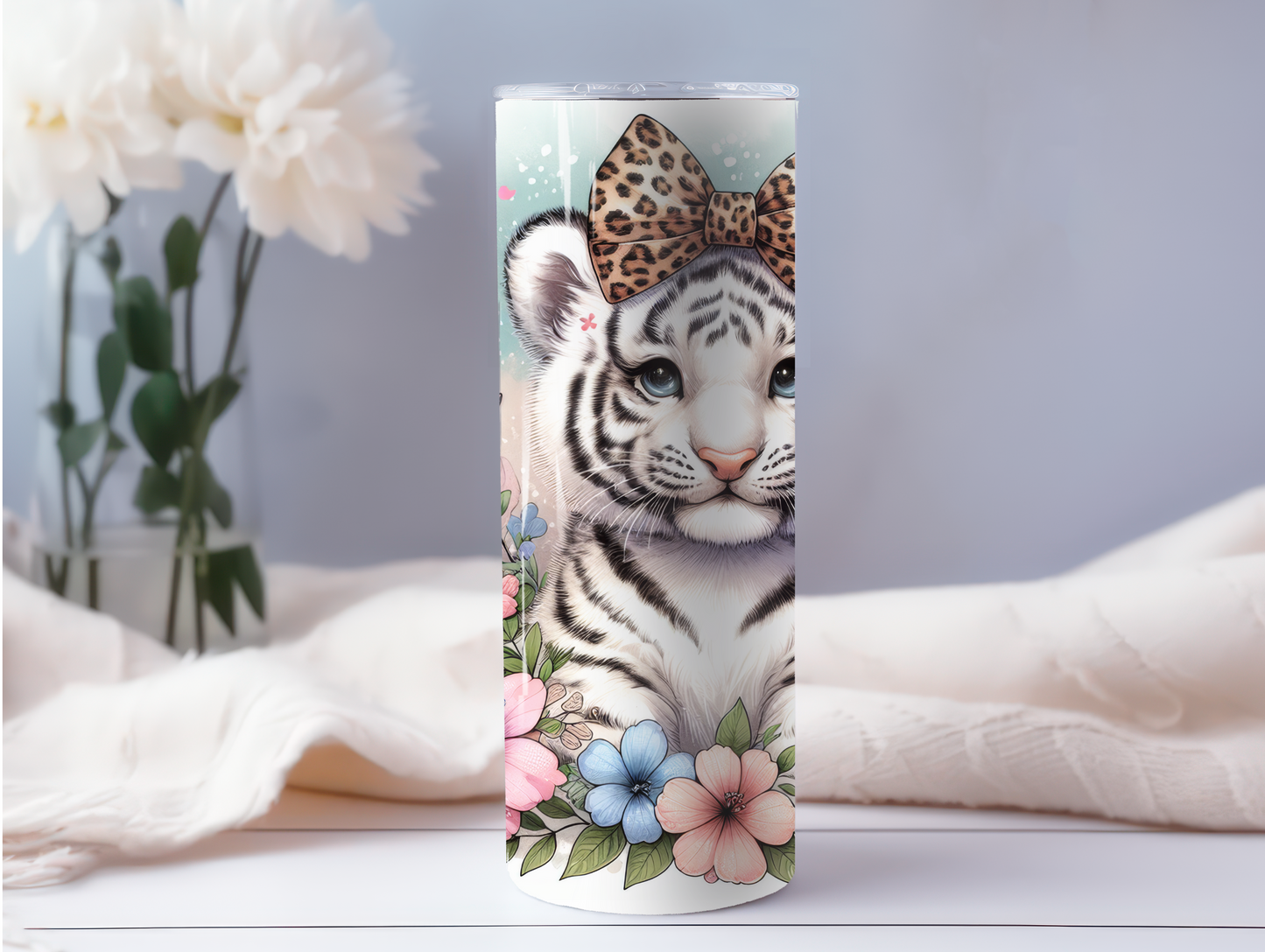 Baby Tiger w/Leopard Bow 20oz Tumbler