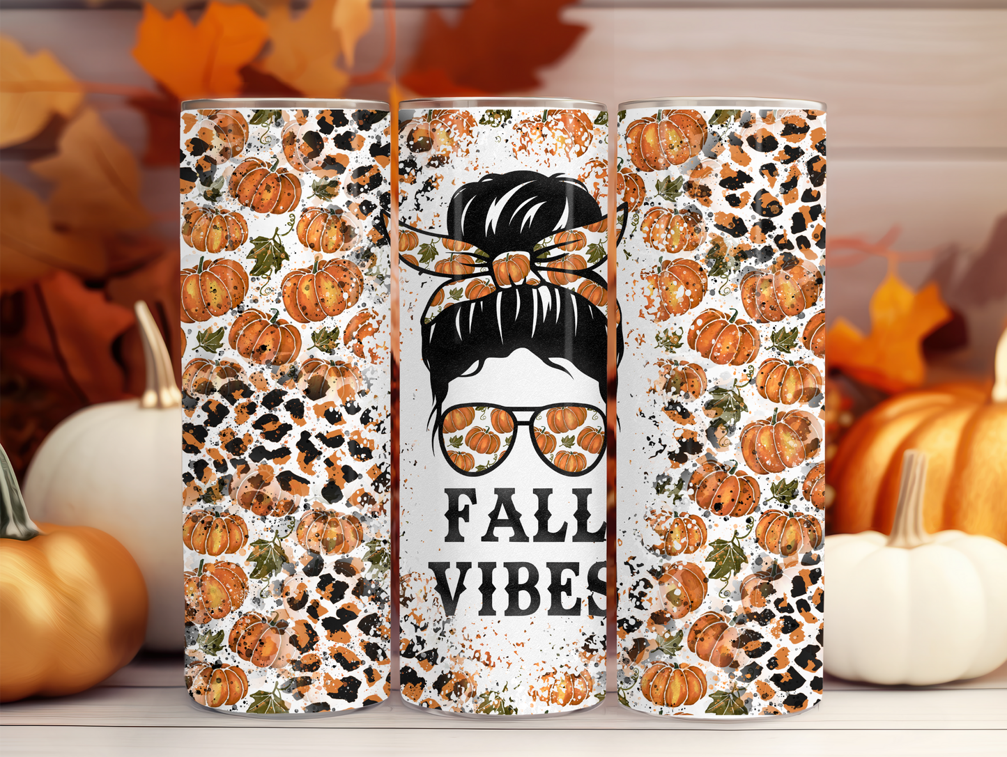 Fall Vibes Lady w/Glasses 20oz Tumbler