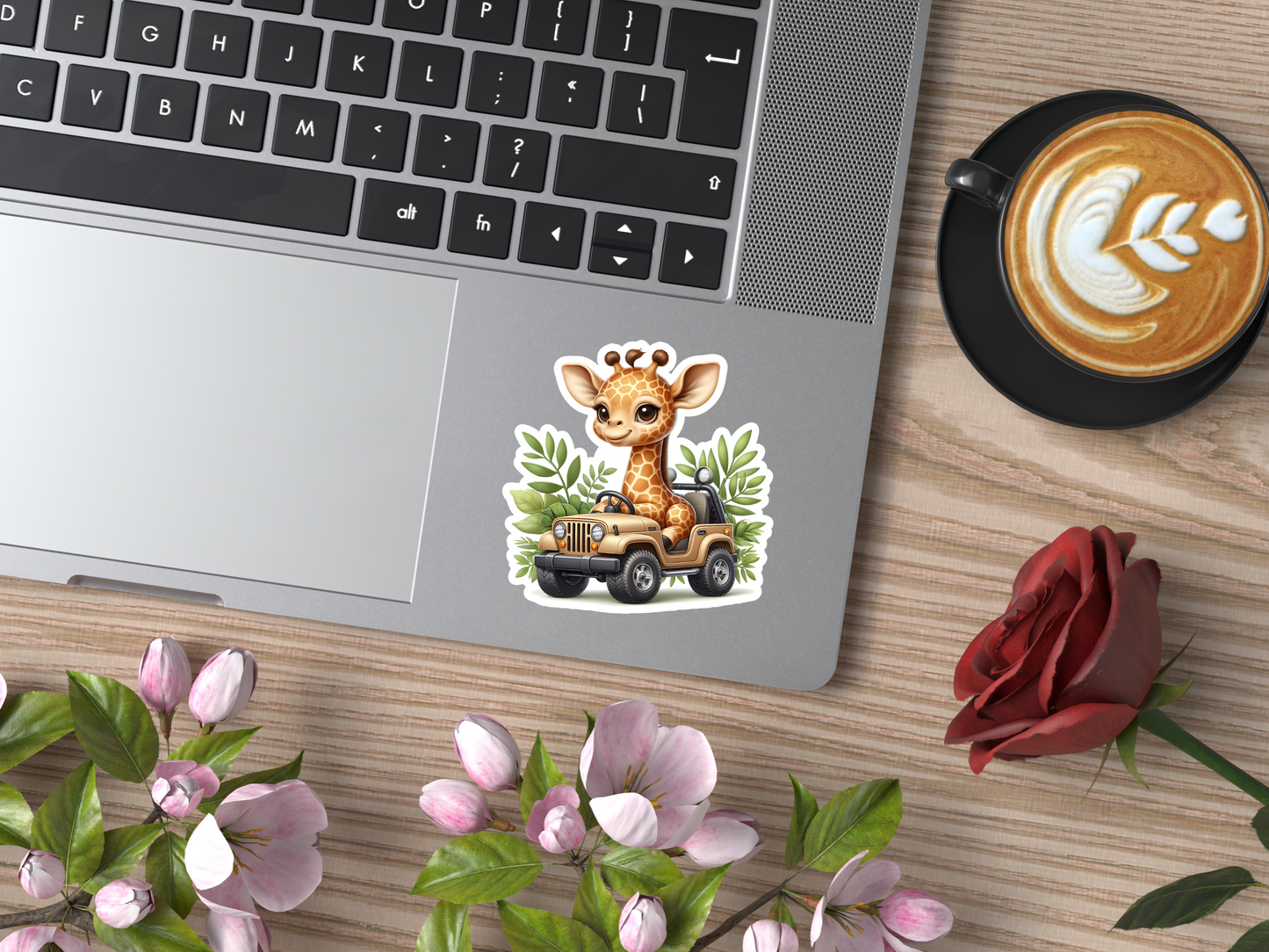Cute Giraffe In Jeep Sticker