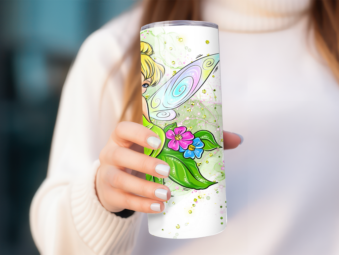 Cute Green Cartoon Fairy Sitting 20oz Tumbler
