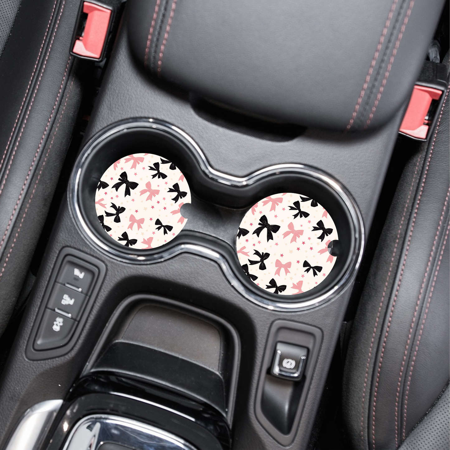 Pink & Black Coquette Bow Car Coaster