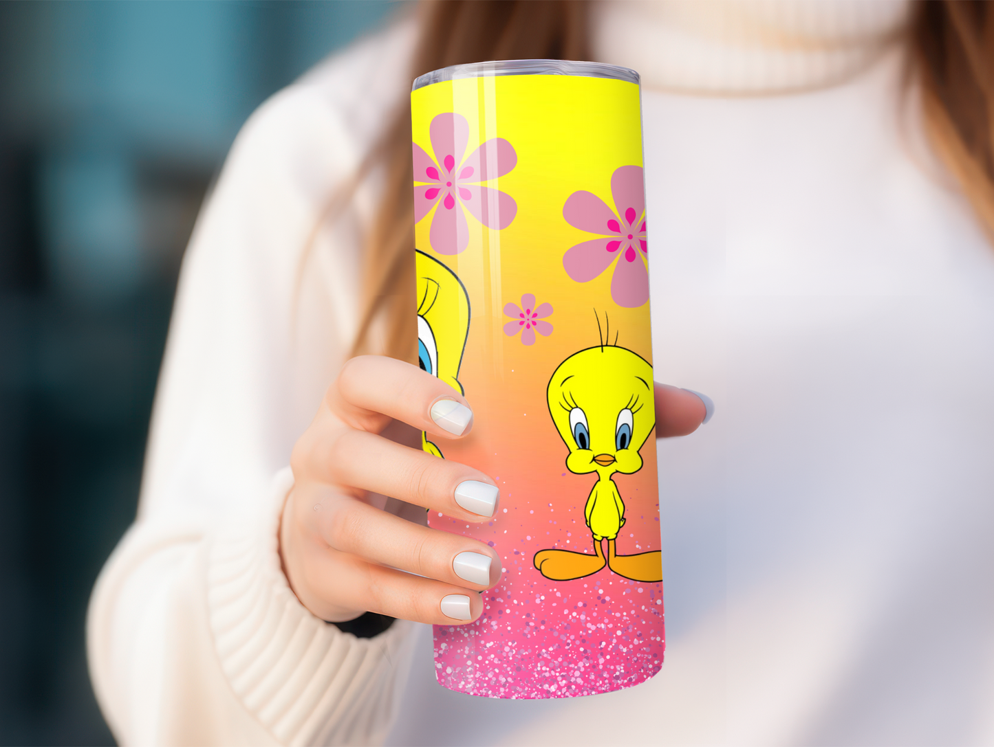 Little Yellow Cartoon Bird W/Flowers 20oz Tumbler