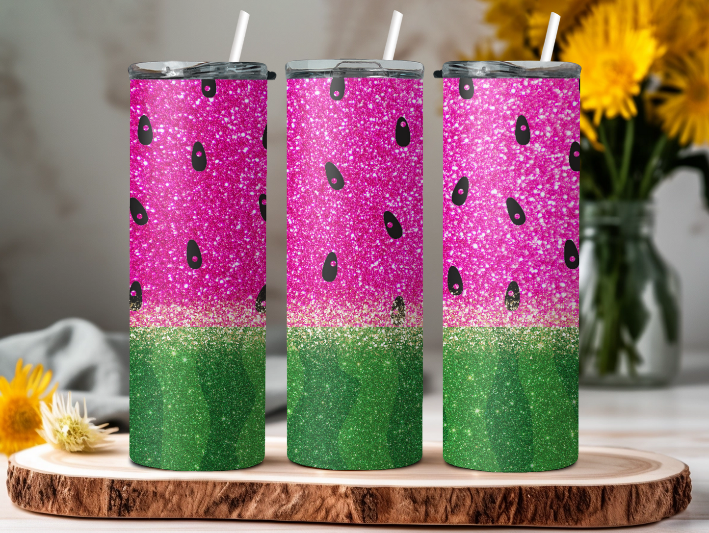 Watermelon W/Faux Glitter 20oz Tumbler