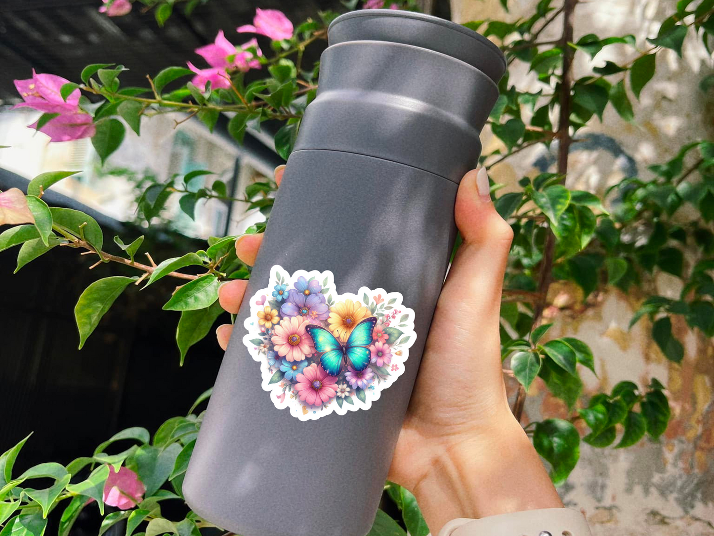 Heart W/Flowers and Butterfly Sticker