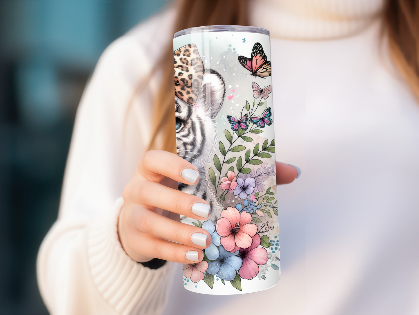Baby Tiger w/Leopard Bow 20oz Tumbler