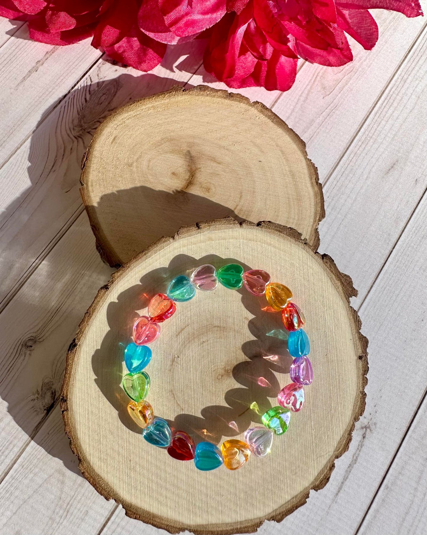 Multi Colored Heart Beaded Stretch Bracelet - Kids