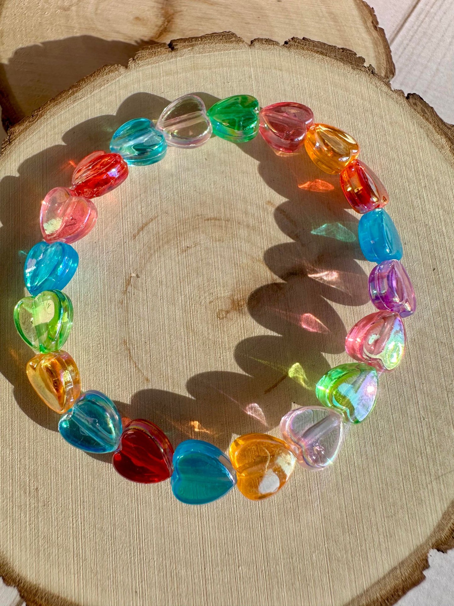Multi Colored Heart Beaded Stretch Bracelet - Kids