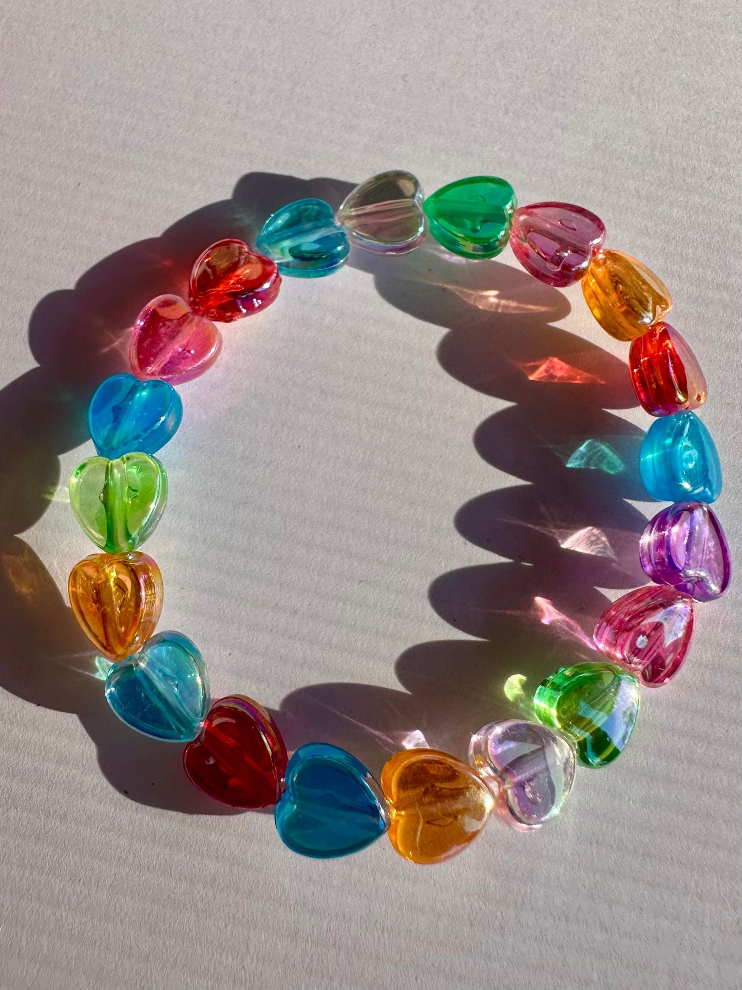 Multi Colored Heart Beaded Stretch Bracelet - Kids
