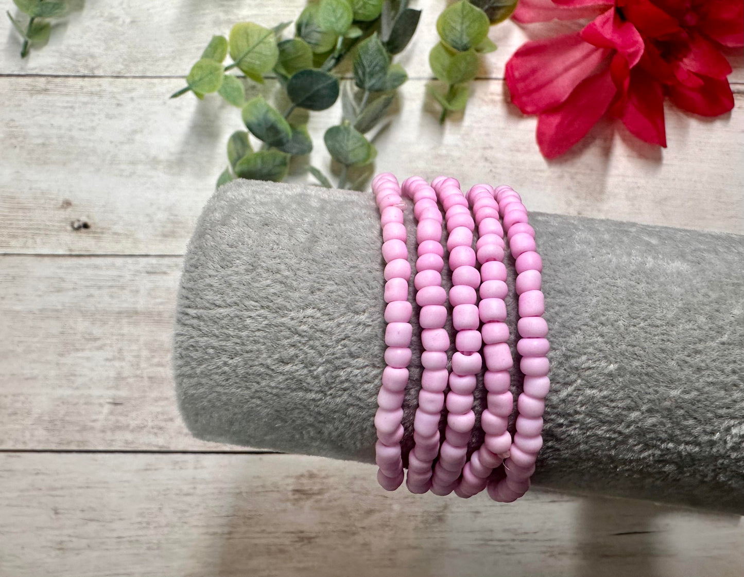 Pink Matte Seed Bead Stretch Bracelet
