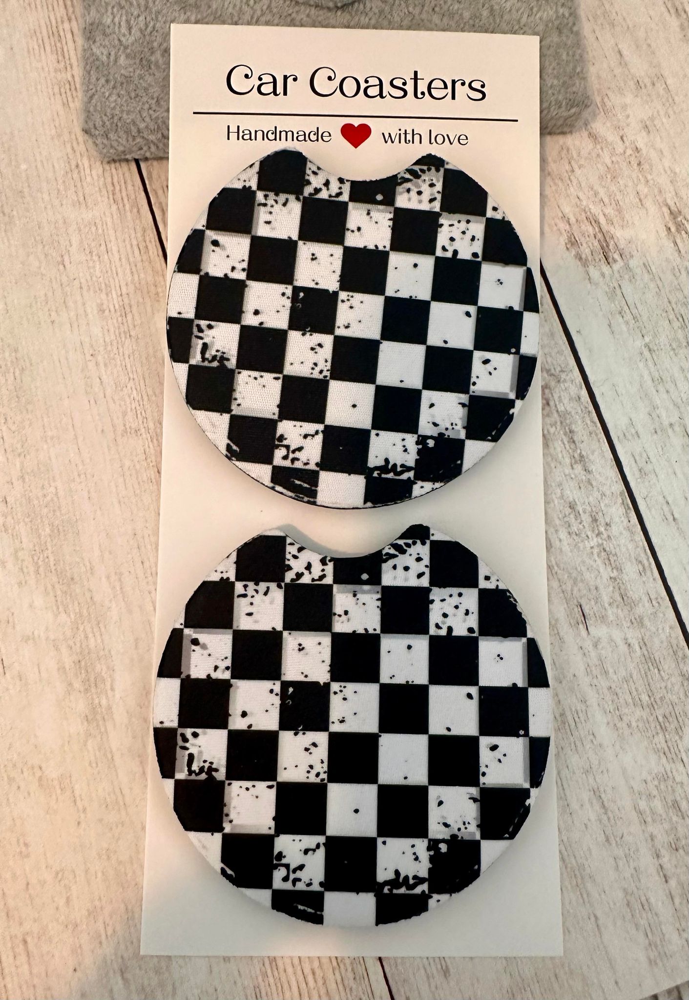 Black & White Checkered Car Coaster
