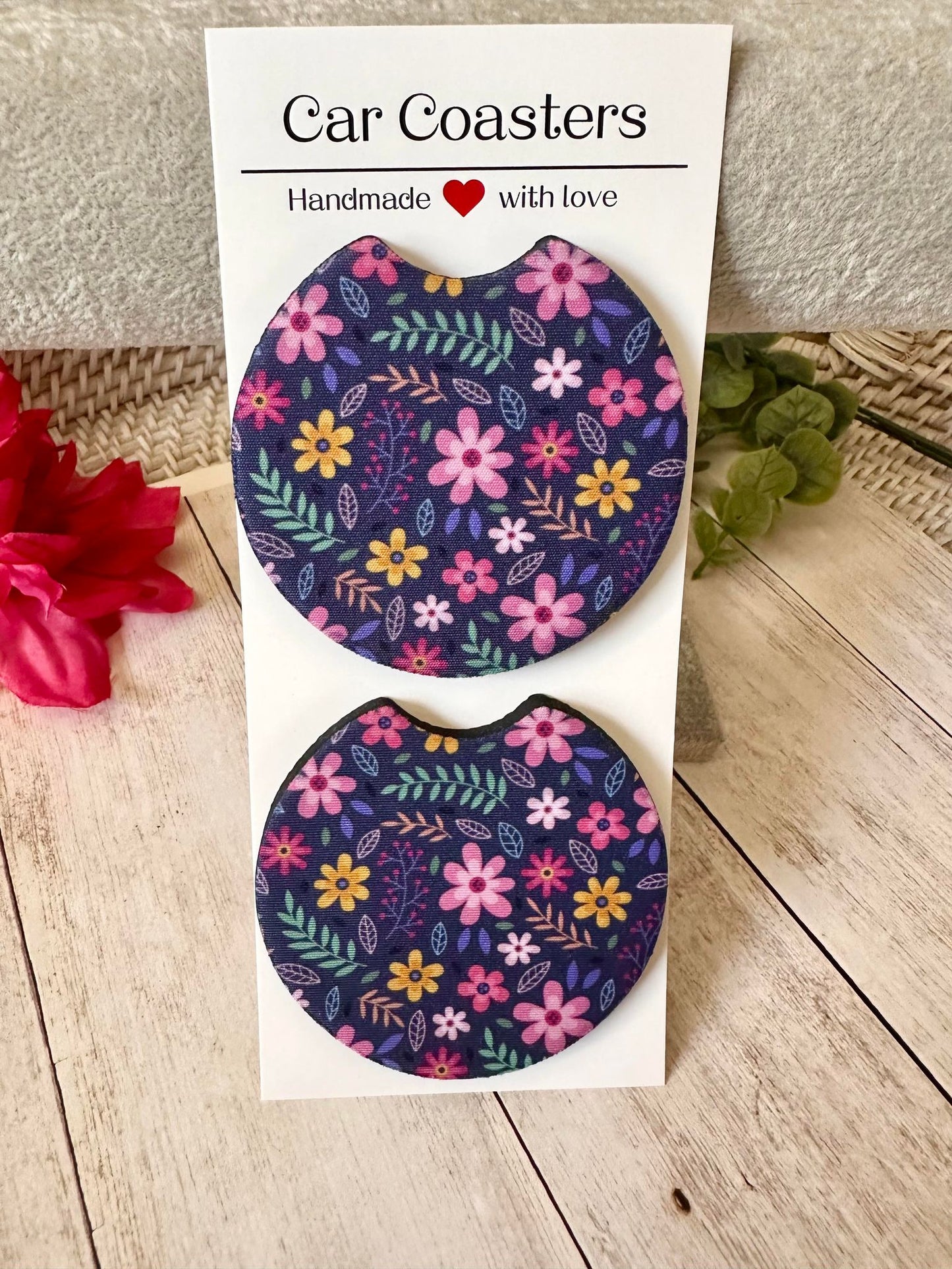Pink/Magenta Multi Flower Car Coaster