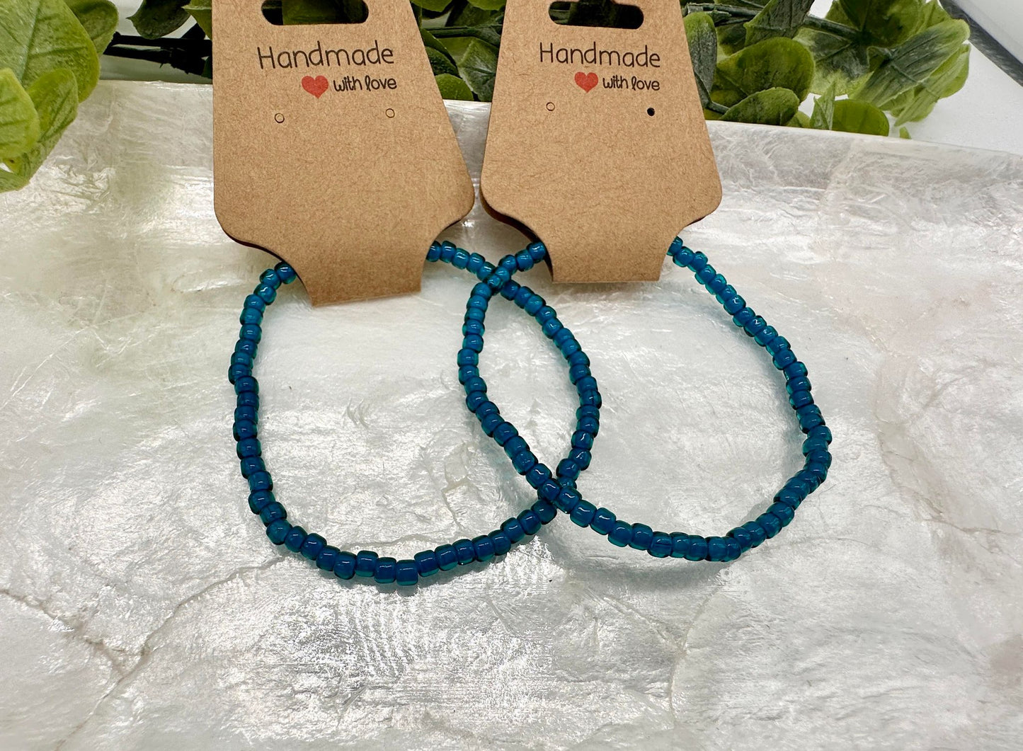 Dark Teal Seed Bead Stretch Bracelet