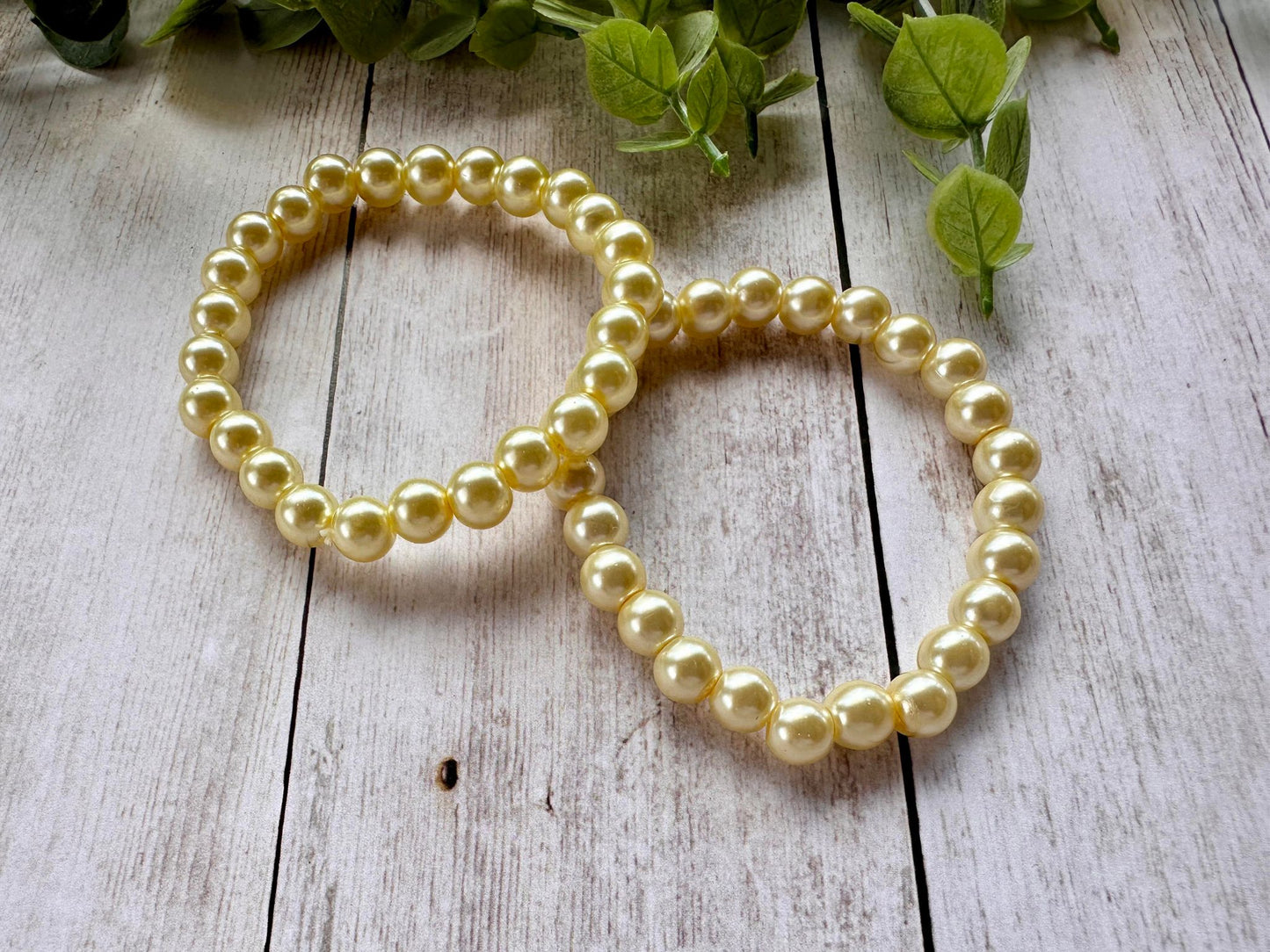 Light Yellow Glass Pearl Stretch Bracelet