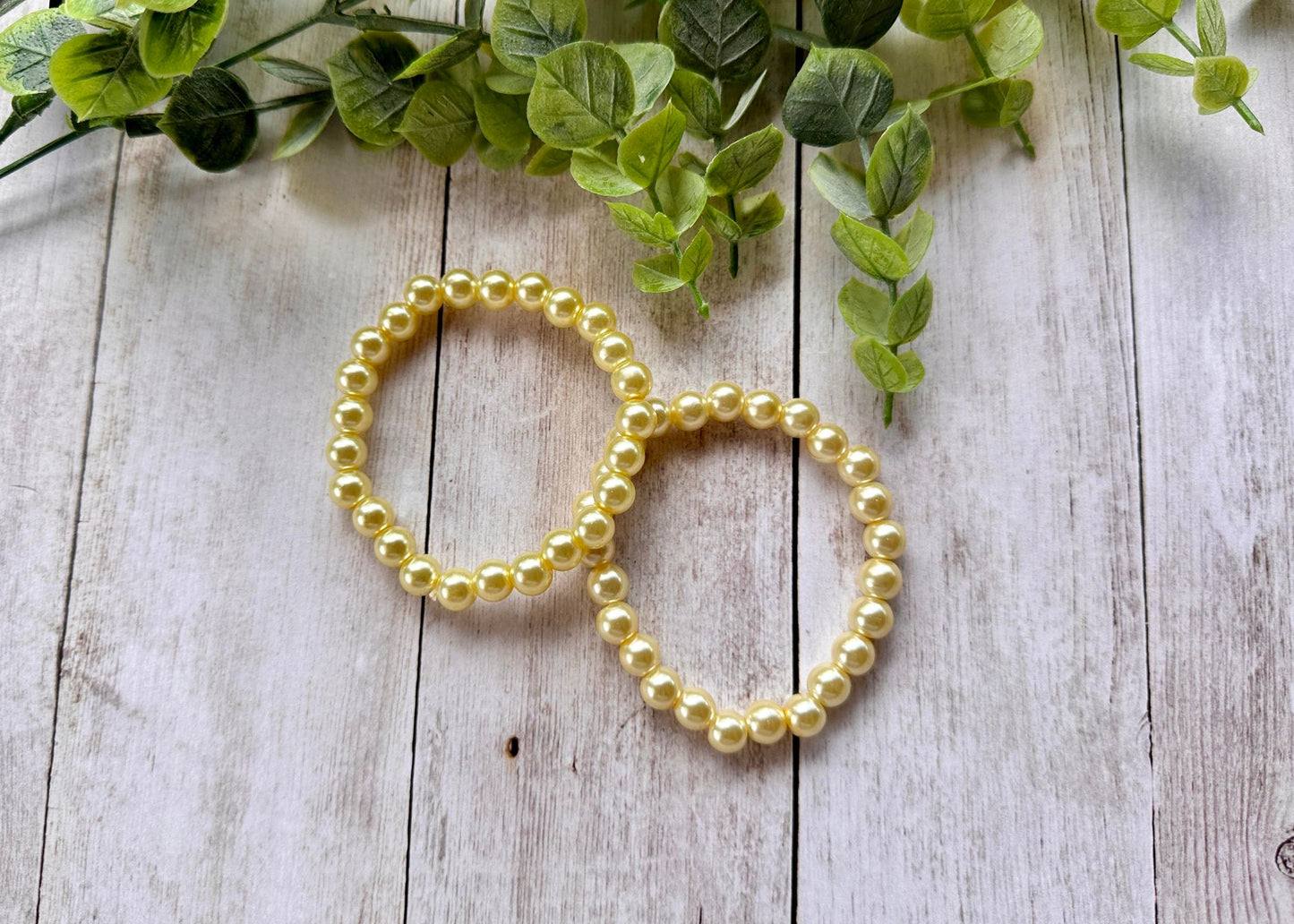 Light Yellow Glass Pearl Stretch Bracelet
