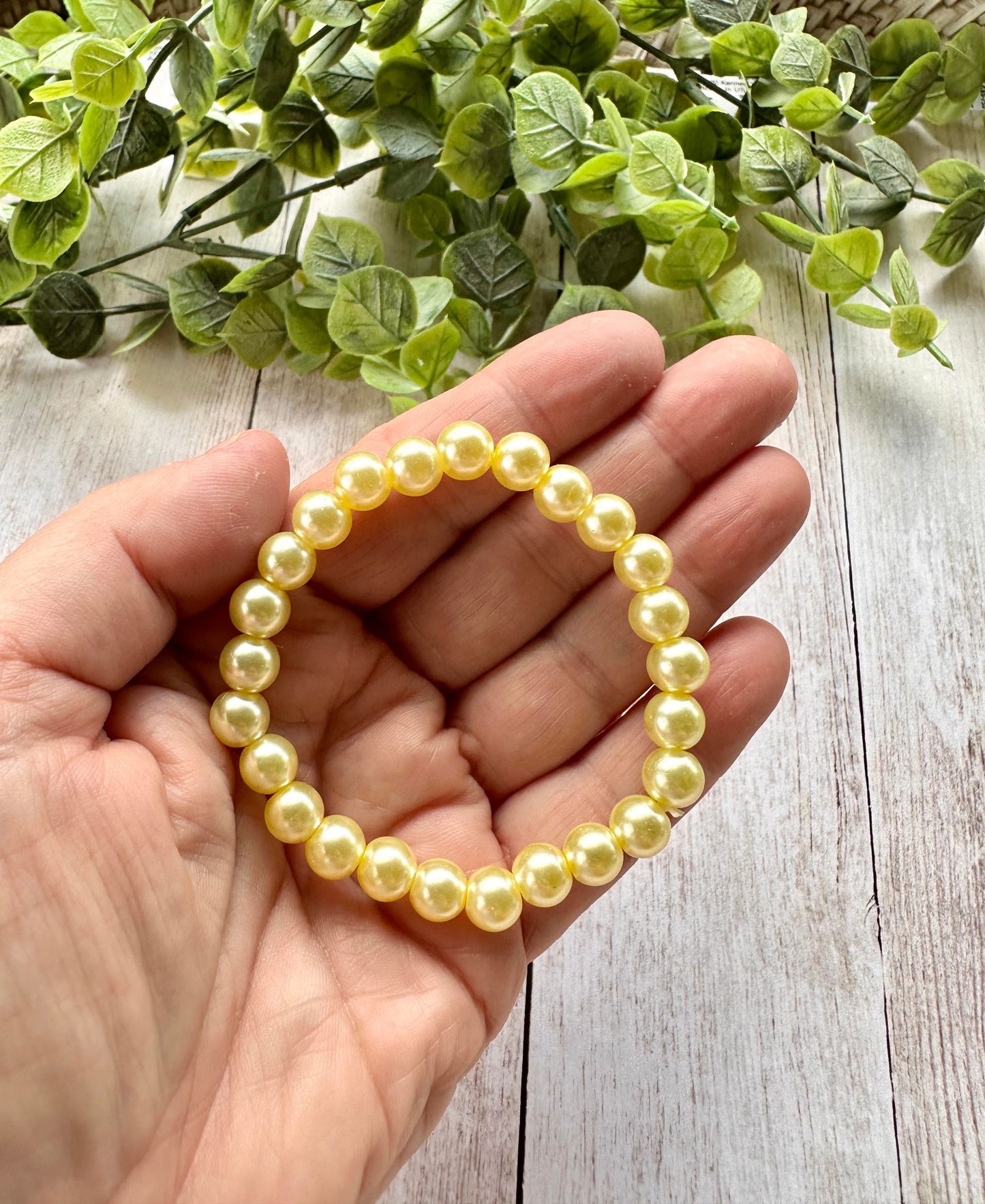 Light Yellow Glass Pearl Stretch Bracelet