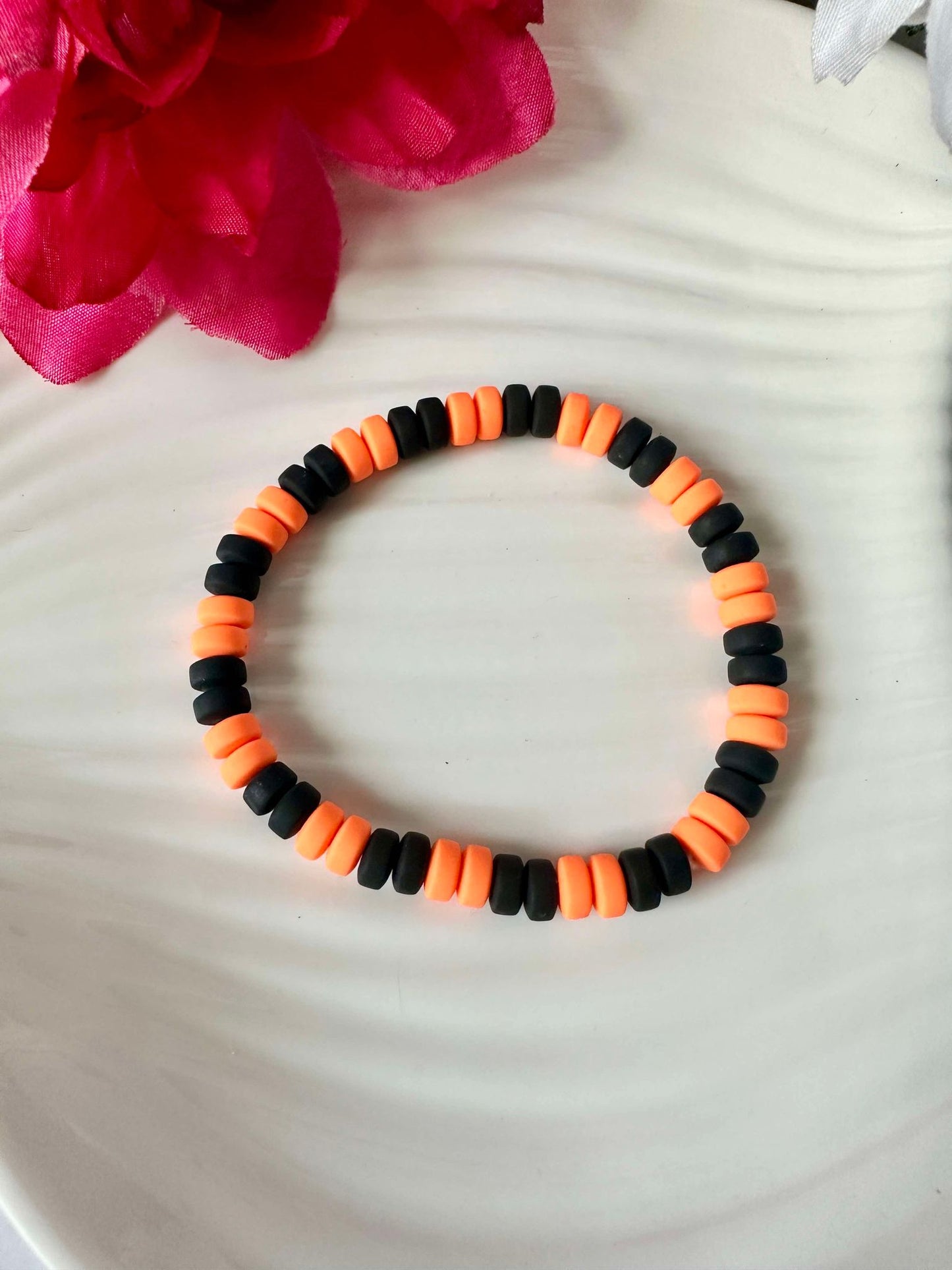 Orange & Black Rubber Bead Stretch Bracelet