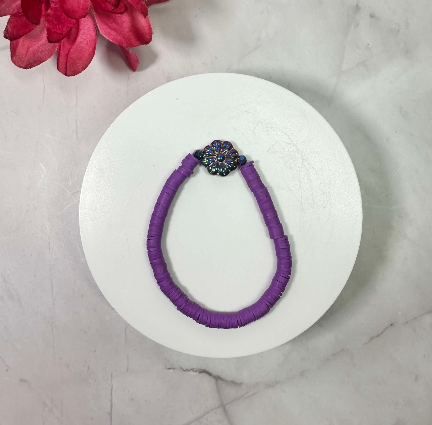 Iridescent Flower Heishi Bracelet