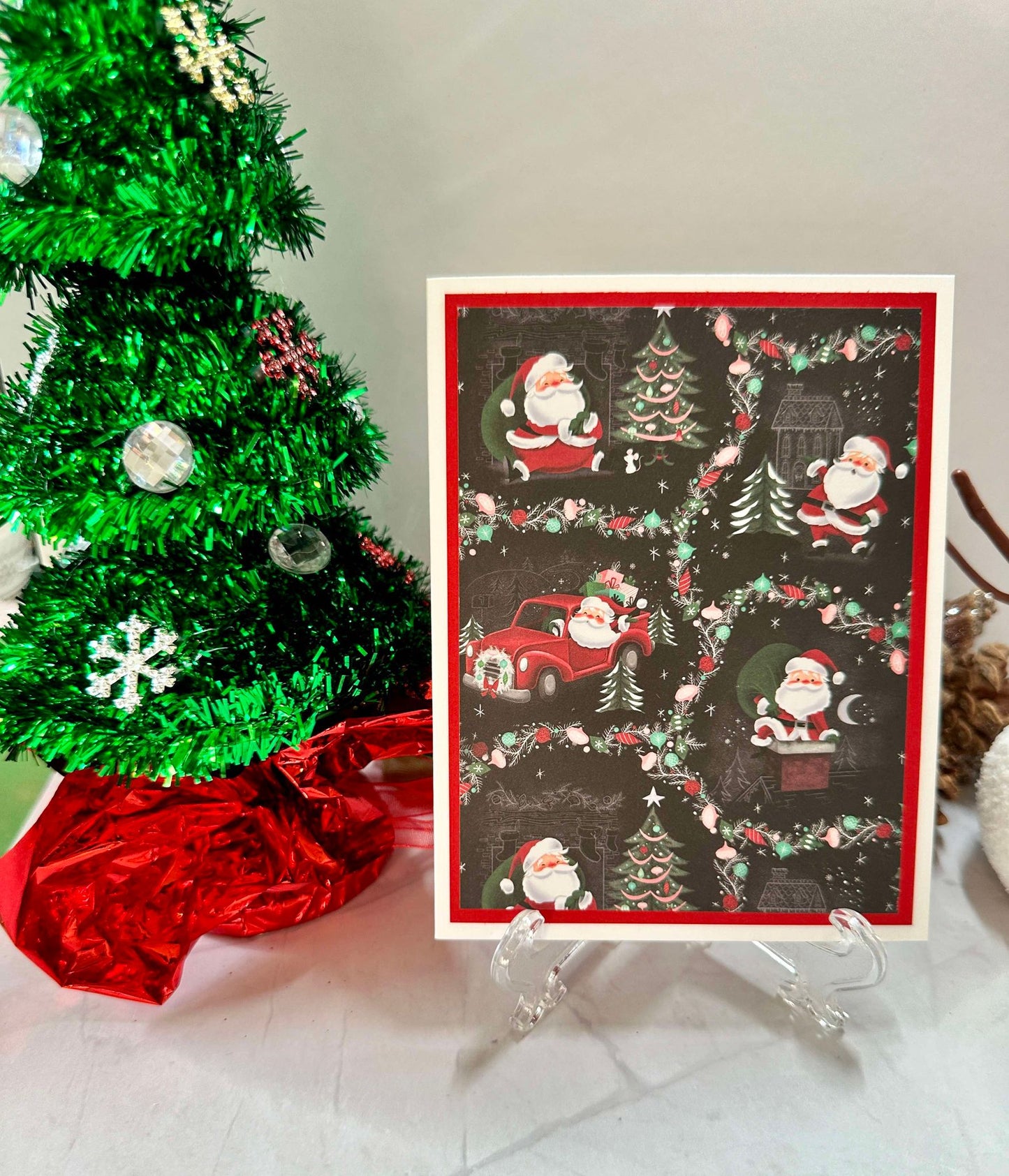 Christmas Santa's w/Black Background Blank Notecards