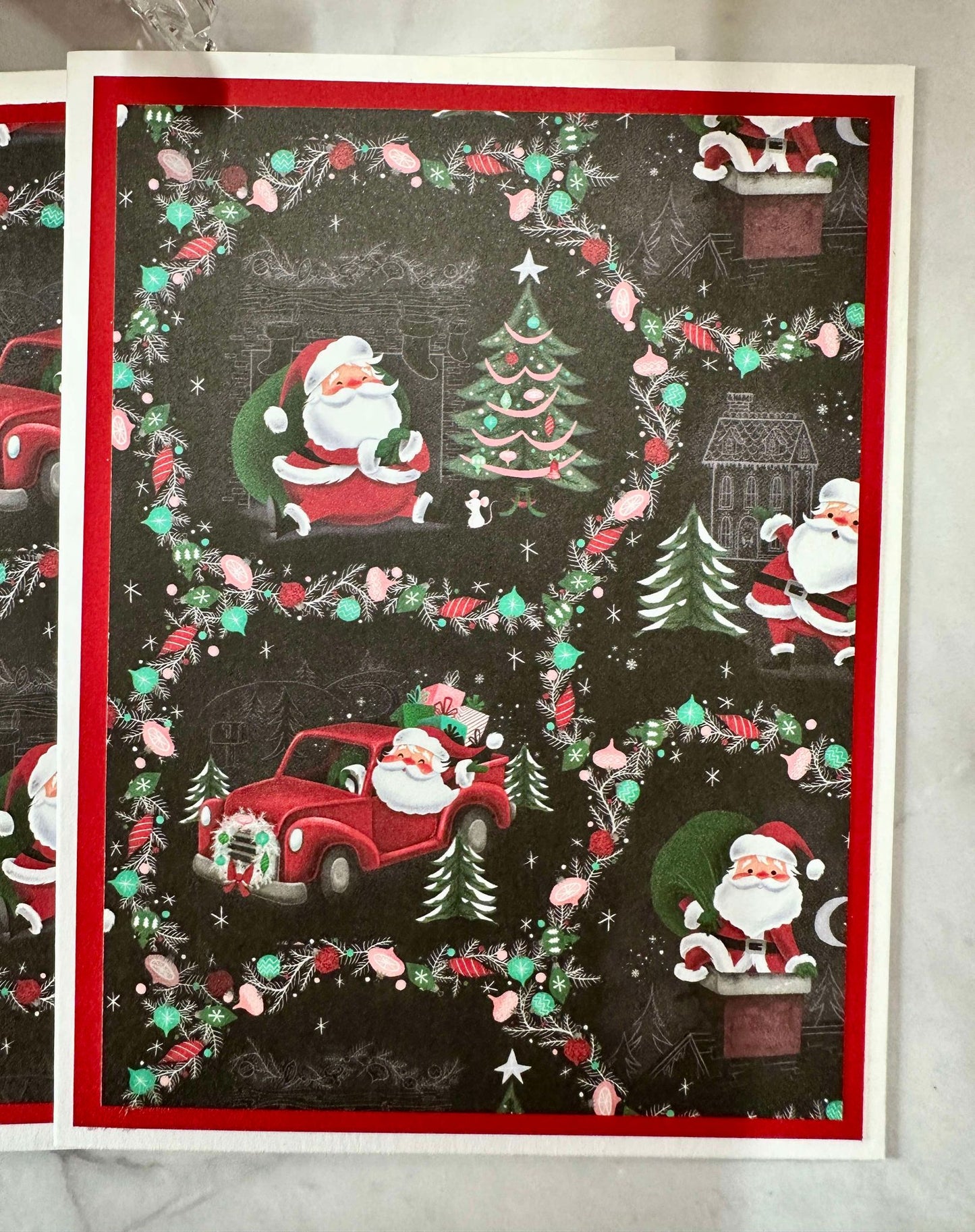 Christmas Santa's w/Black Background Blank Notecards