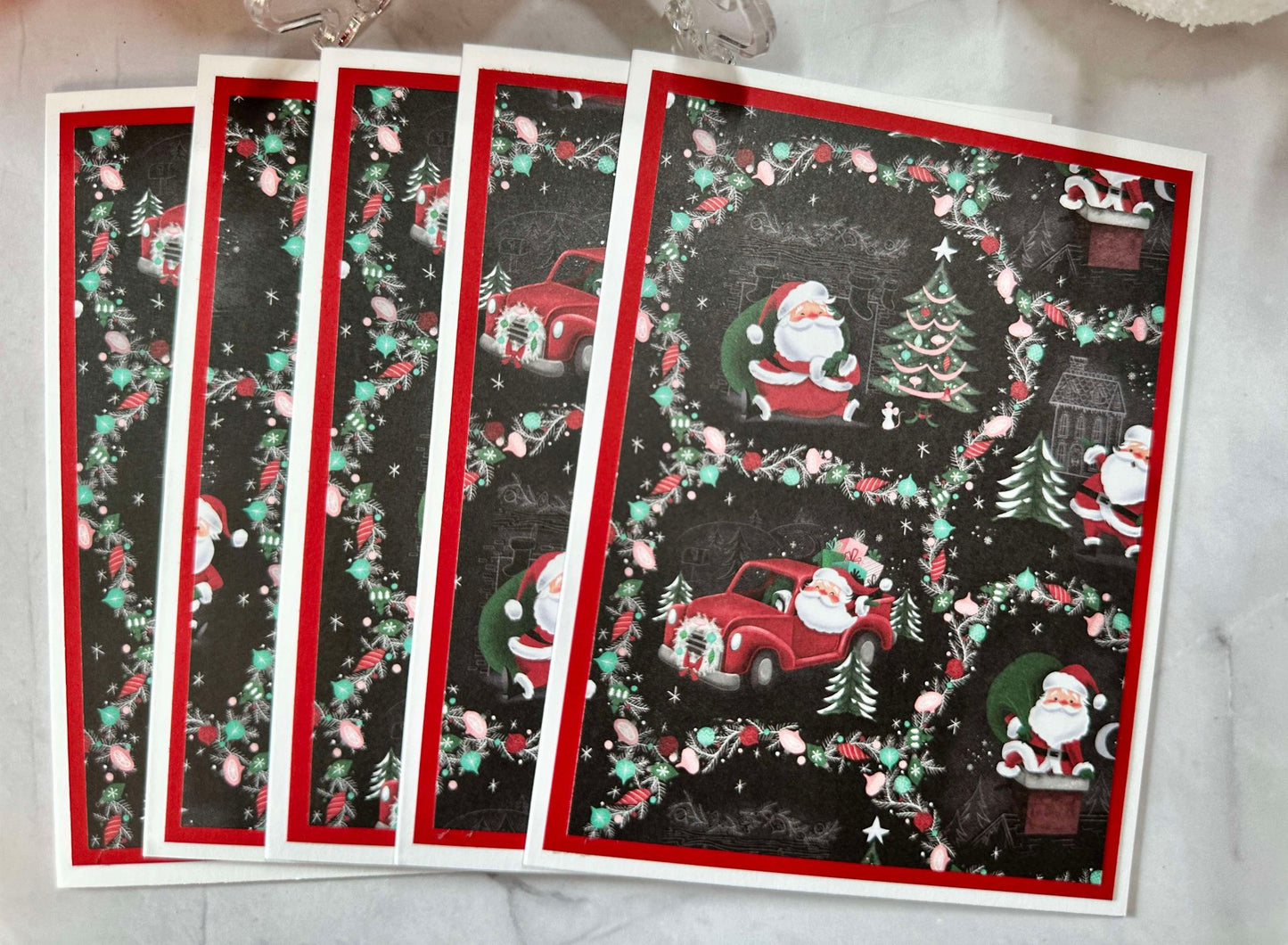 Christmas Santa's w/Black Background Blank Notecards