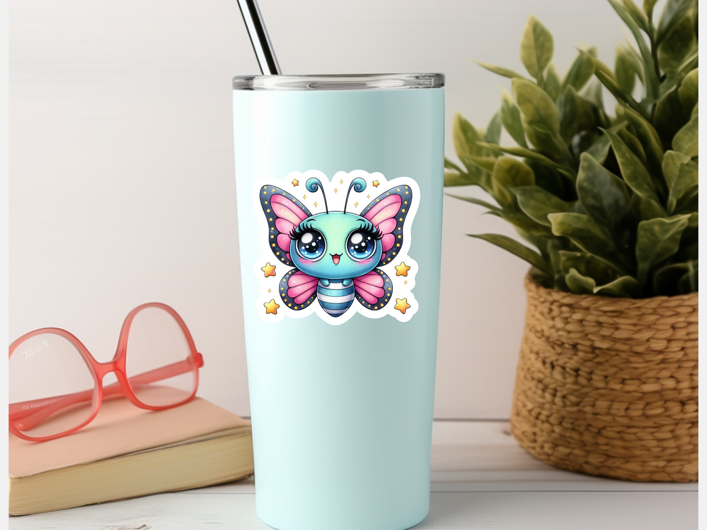Cute Teal & Pink Bee With Stars Sticker