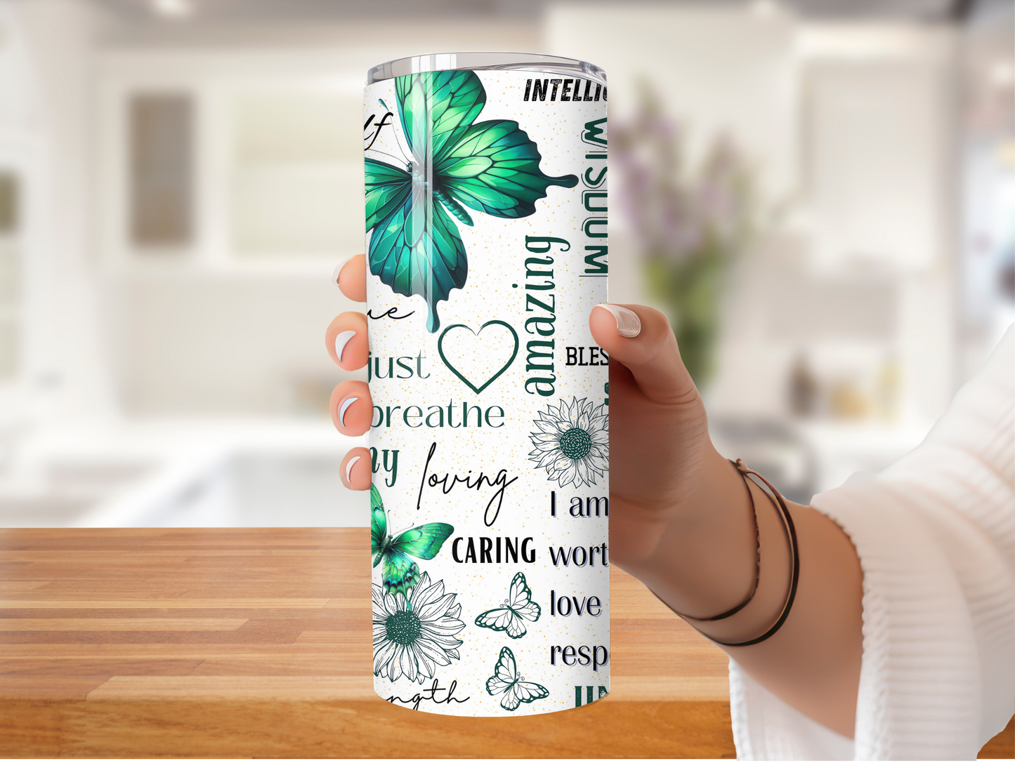 Green Positivity Butterfly 20oz Tumbler