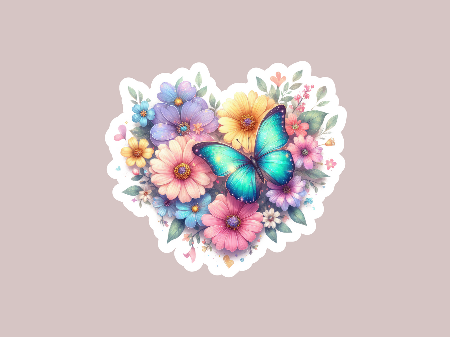 Heart W/Flowers and Butterfly Sticker