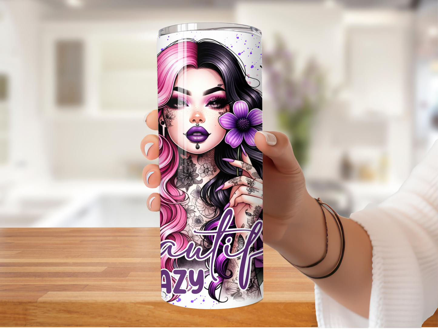 Beautiful Crazy Girl & Flowers 20oz Tumbler