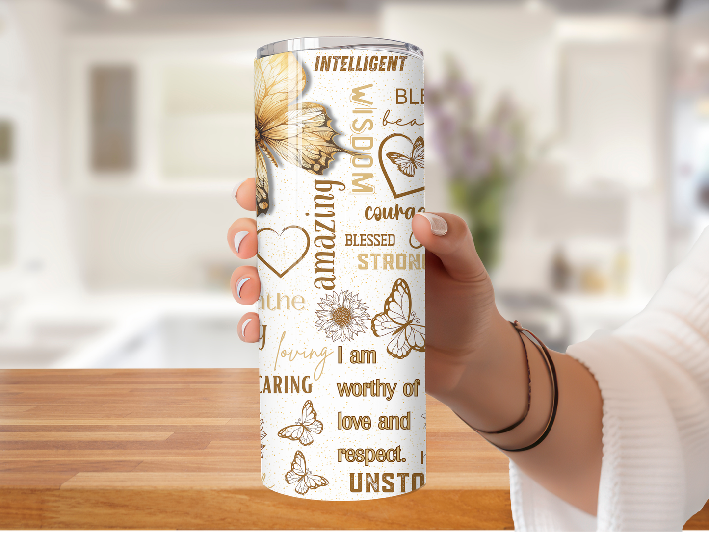 Gold Positivity Butterfly 20oz Tumbler