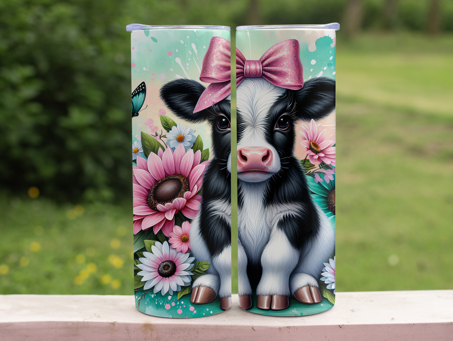 Highland Cow W/Teal Daisies