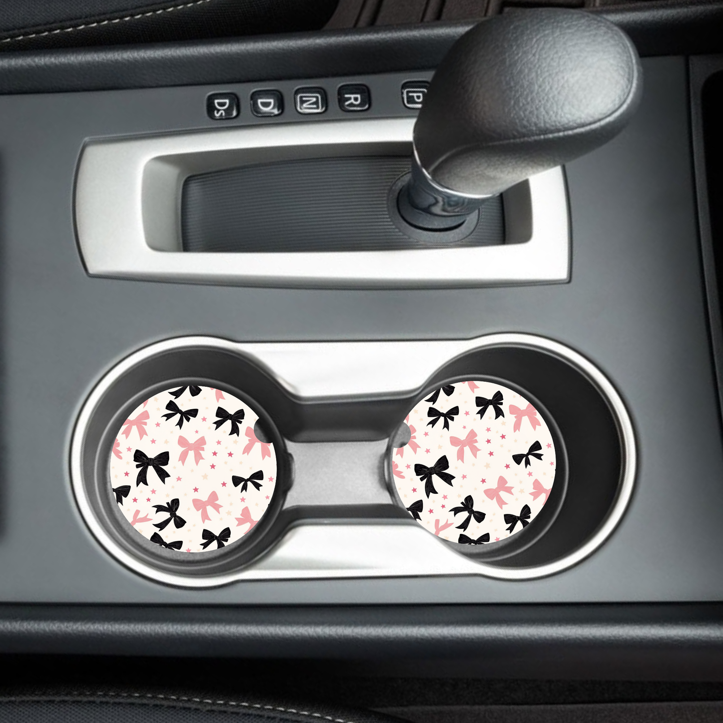 Pink & Black Coquette Bow Car Coaster