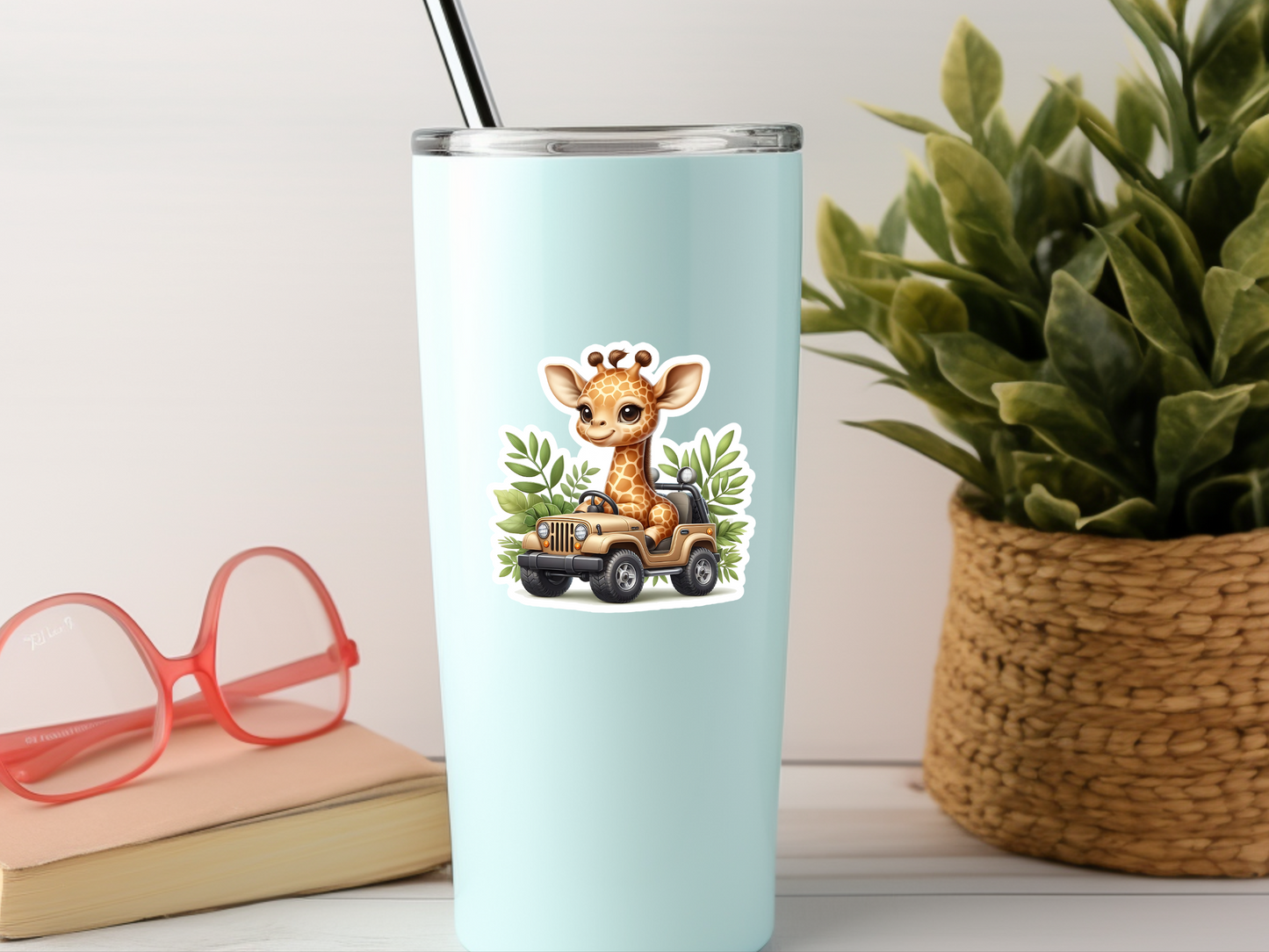 Cute Giraffe In Jeep Sticker