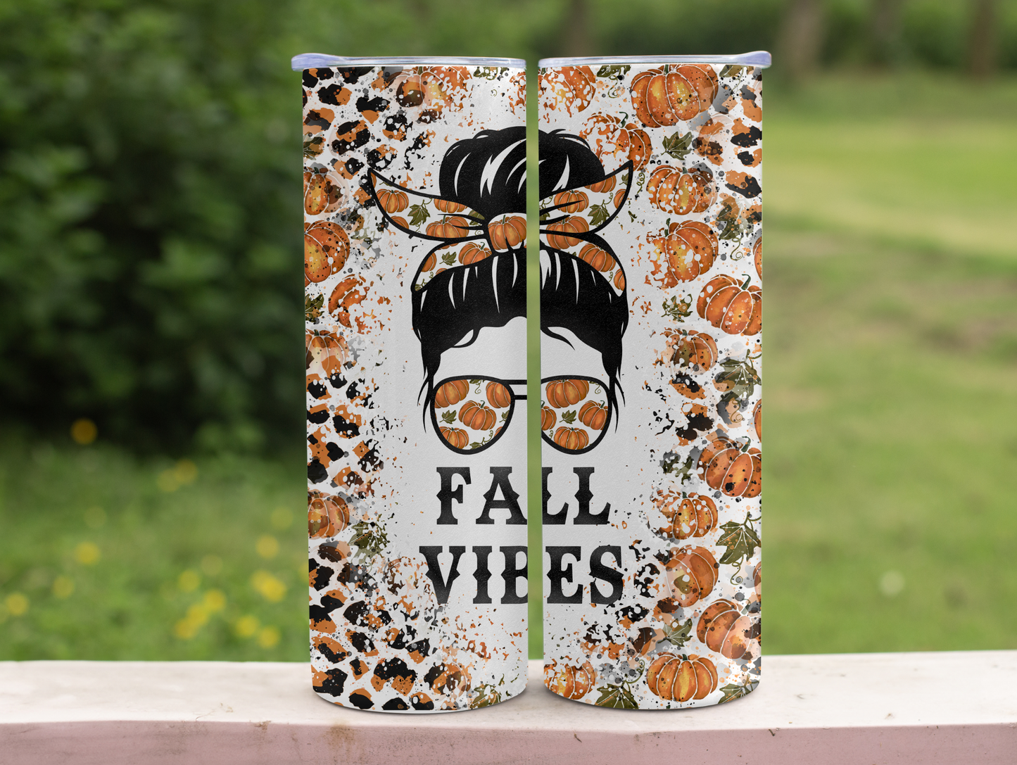 Fall Vibes Lady w/Glasses 20oz Tumbler