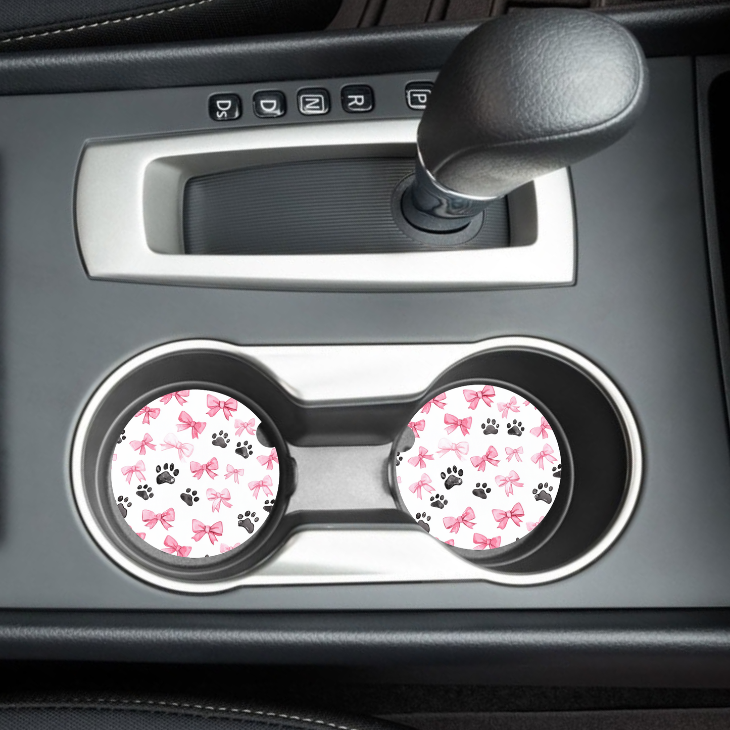 Pink Coquette Bow & Dog Paws Car Coaster