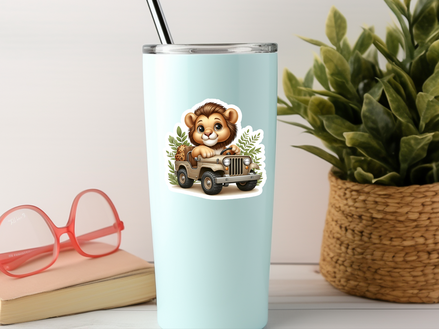 Cute Lion In Jeep Sticker