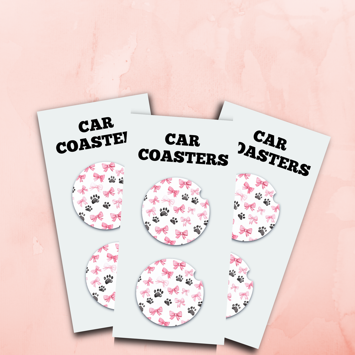 Pink Coquette Bow & Dog Paws Car Coaster