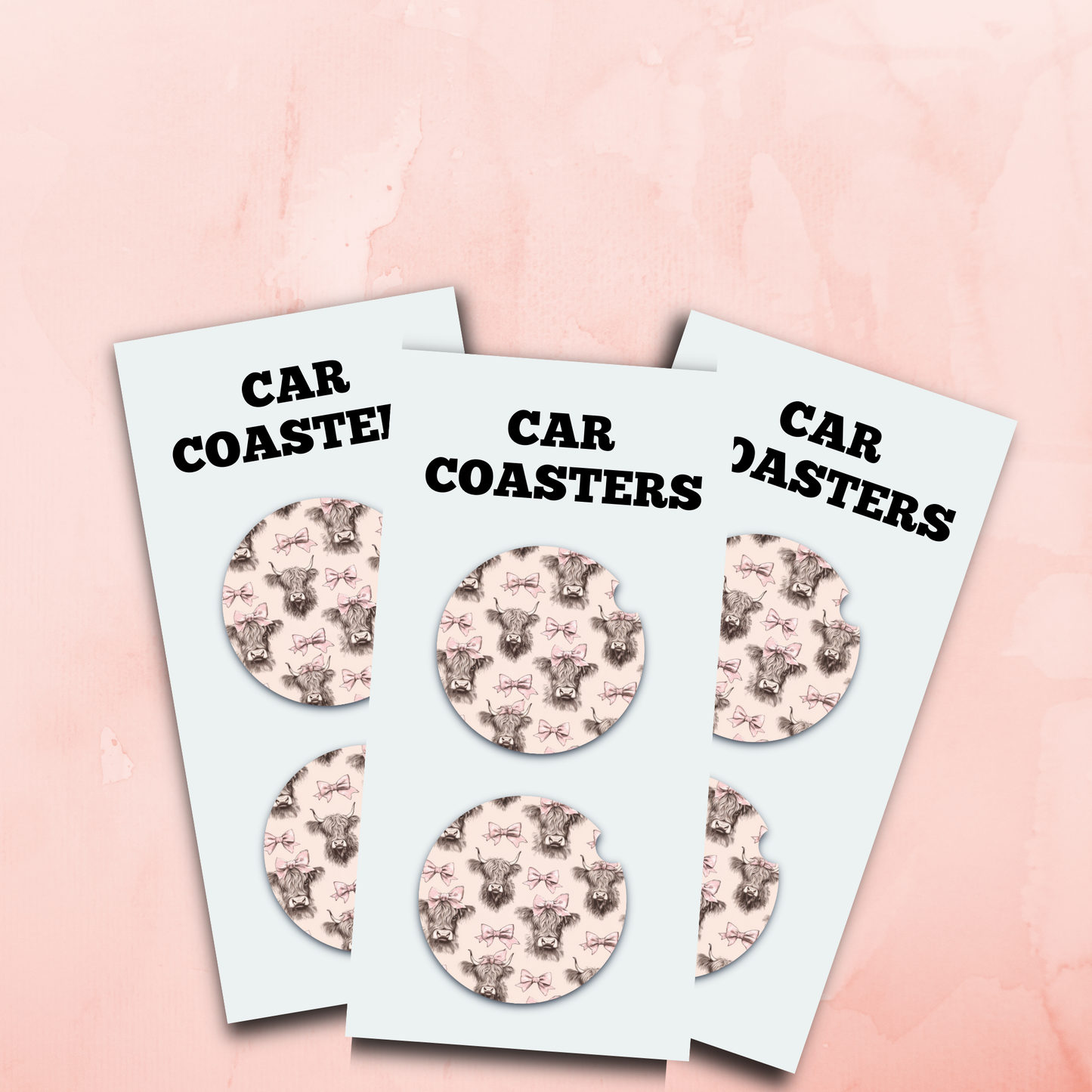 Highland Cow W/Pink Bow Car Coaster
